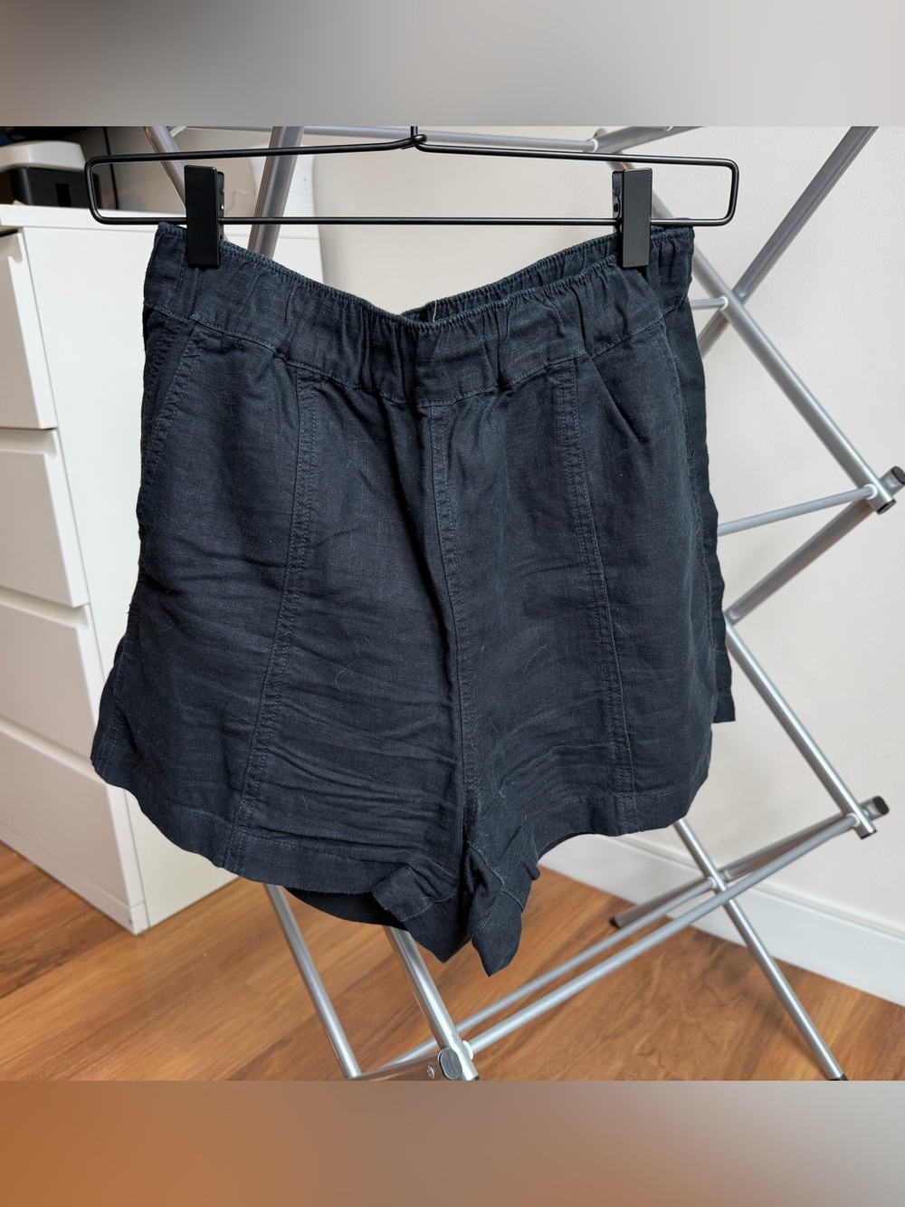 Madewell Black High-Rise Elastic-Waist Linen-Blend Shorts
